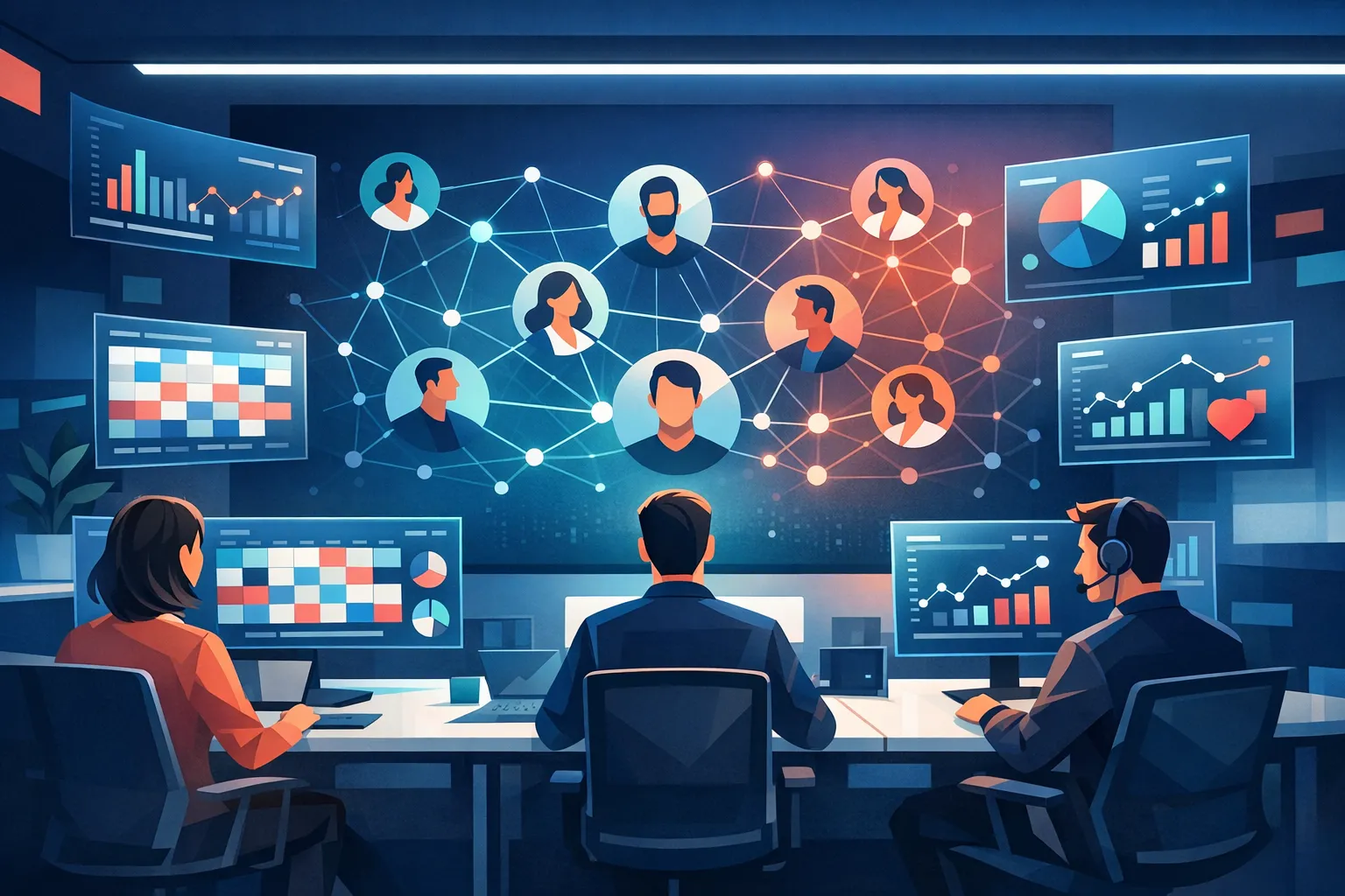 SocialAgent agency workflow illustration showing multi-client social media management dashboard
